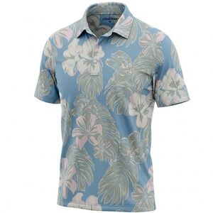 Chubbies Mens Performance Polo Shirt Small Blue Tropical Floral Palm Stretch S